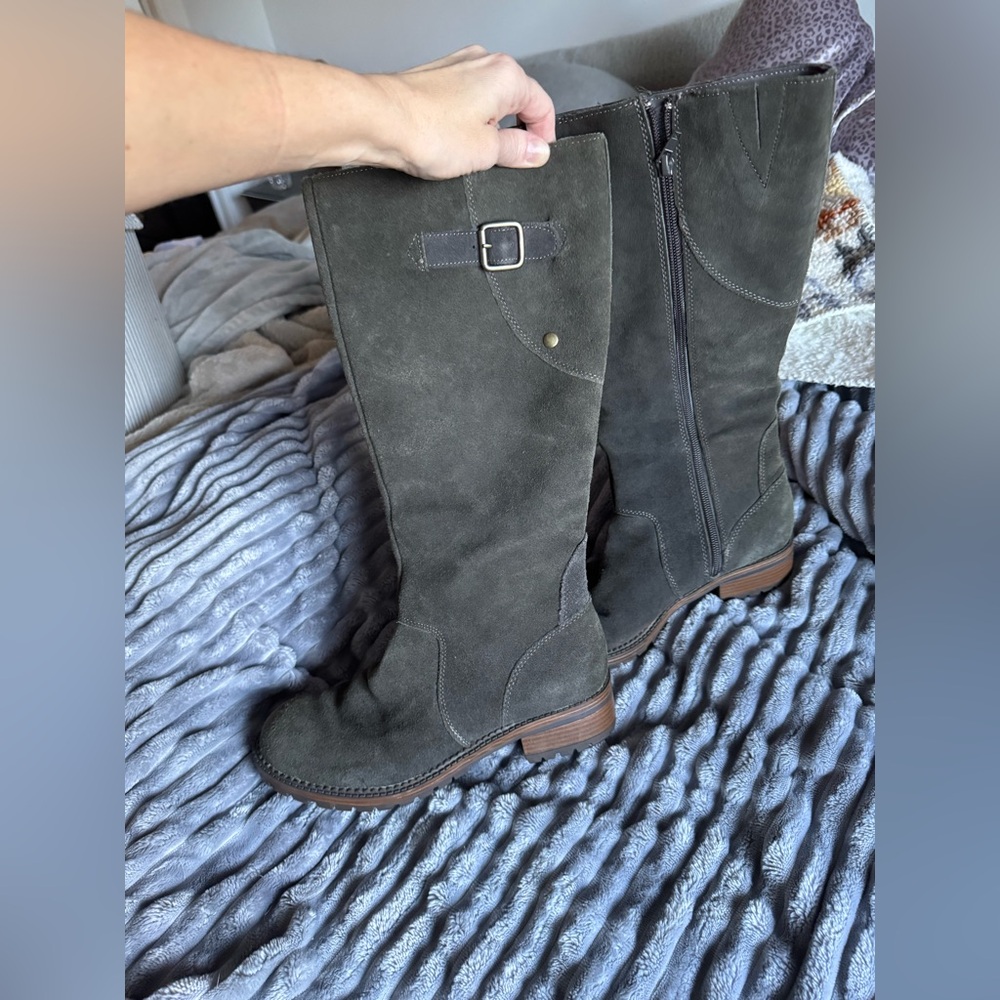 Merona Smoked Grey Black Tall Leather Zip Up Boots